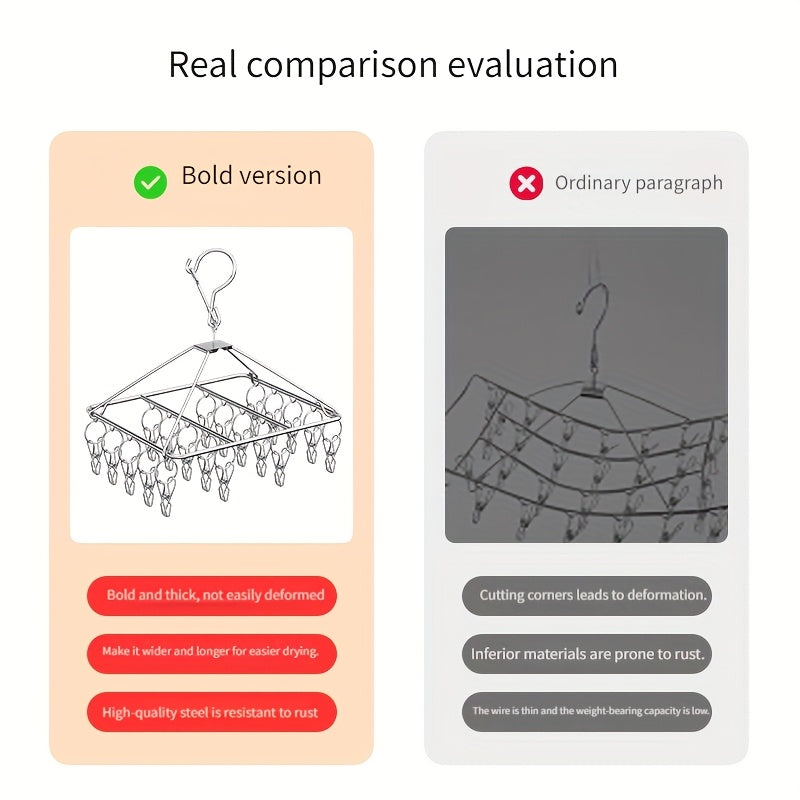 Sock Drying Rack, 1 Set Of 40 Clips, Made Of Stainless Steel Material, Non Rusting, with Windproof Hooks, Balcony Drying Rack, Clothes Rack with Clips, Sock Drying Rack, Multifunctional Drying Rack, Outdoor Drying Rack, Drying Racks