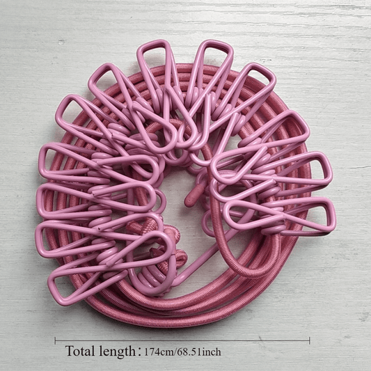 Portable outdoor clothesline, household 12 clothesline clip, beach windproof clothesline, colorful drying elastic rope