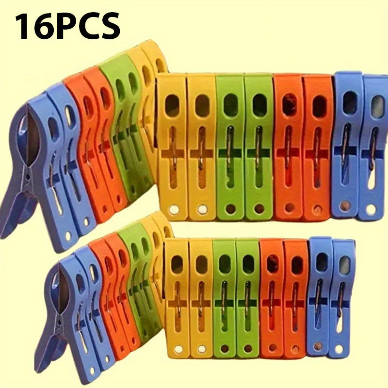 16pcs Large Plastic Clothes Clip, Hanger Clip, Windproof Beach Towel Clip, Clothes Nail, Strong Spring Clip