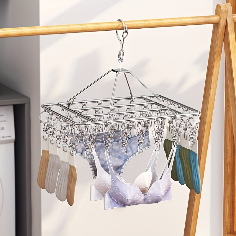 Sock Drying Rack, 1 Set Of 40 Clips, Made Of Stainless Steel Material, Non Rusting, with Windproof Hooks, Balcony Drying Rack, Clothes Rack with Clips, Sock Drying Rack, Multifunctional Drying Rack, Outdoor Drying Rack, Drying Racks