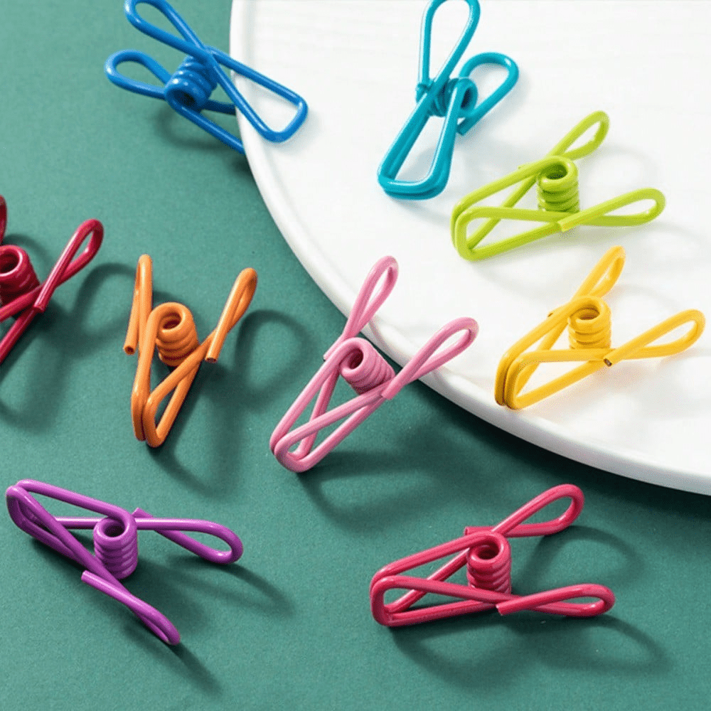 20pcs Colorful Coated Steel Clips - Windproof, Anti-Slip for Clothes, Socks, Pants, Photos & Food Sealing