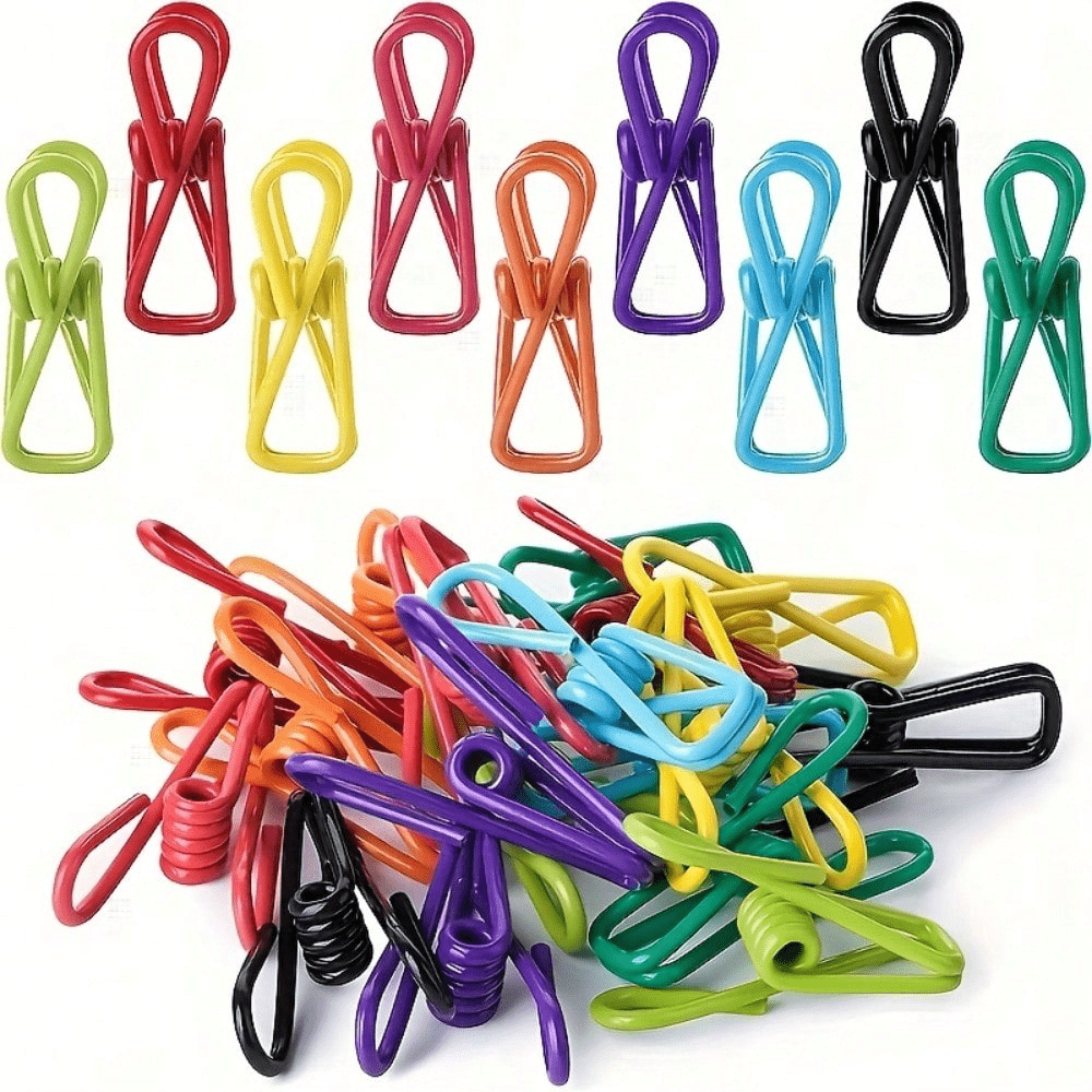 20pcs Colorful Coated Steel Clips - Windproof, Anti-Slip for Clothes, Socks, Pants, Photos & Food Sealing