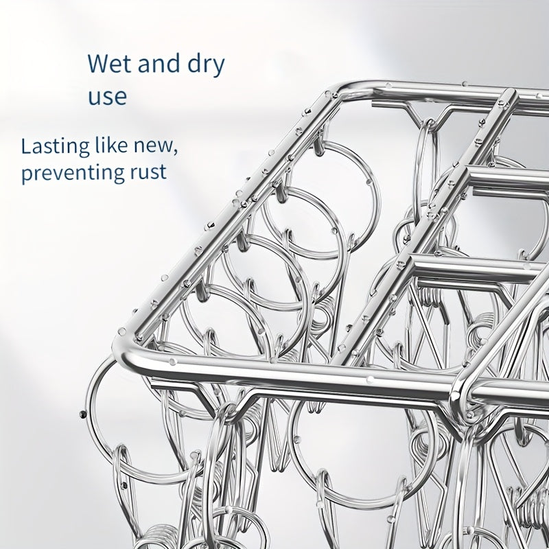Sock Drying Rack, 1 Set Of 40 Clips, Made Of Stainless Steel Material, Non Rusting, with Windproof Hooks, Balcony Drying Rack, Clothes Rack with Clips, Sock Drying Rack, Multifunctional Drying Rack, Outdoor Drying Rack, Drying Racks