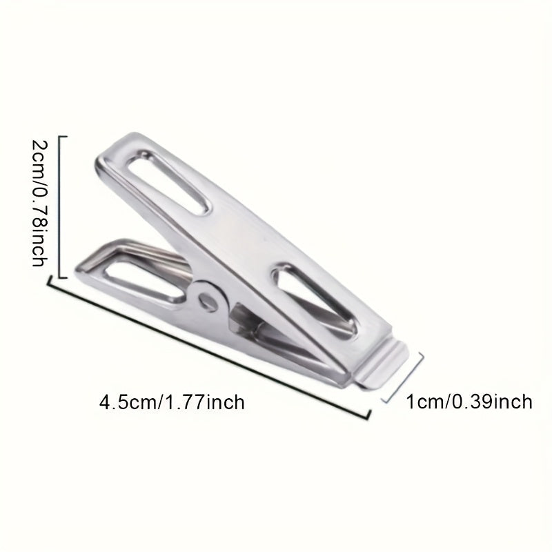20pcs Stainless Steel Clothes Pegs, Strong Windproof Laundry Clips For Drying Clothes, Household Drying Clips, Multifunctional Metal Clamps