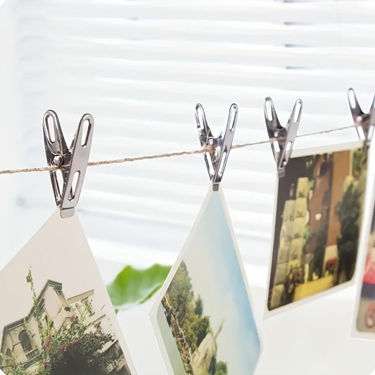 20pcs Stainless Steel Clothes Pegs, Strong Windproof Laundry Clips For Drying Clothes, Household Drying Clips, Multifunctional Metal Clamps