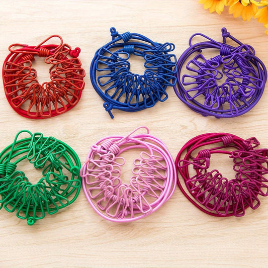 Portable outdoor clothesline, household 12 clothesline clip, beach windproof clothesline, colorful drying elastic rope