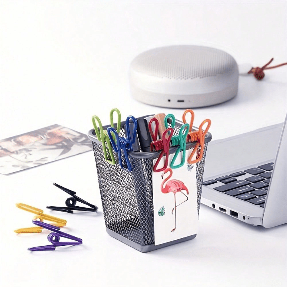 20pcs Colorful Coated Steel Clips - Windproof, Anti-Slip for Clothes, Socks, Pants, Photos & Food Sealing