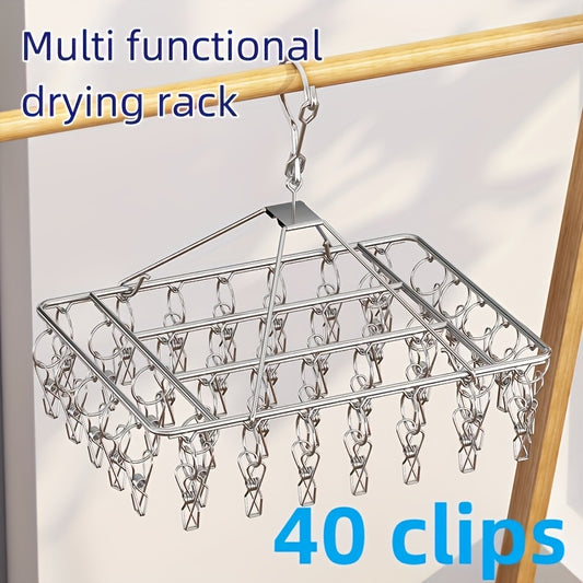 Sock Drying Rack, 1 Set Of 40 Clips, Made Of Stainless Steel Material, Non Rusting, with Windproof Hooks, Balcony Drying Rack, Clothes Rack with Clips, Sock Drying Rack, Multifunctional Drying Rack, Outdoor Drying Rack, Drying Racks
