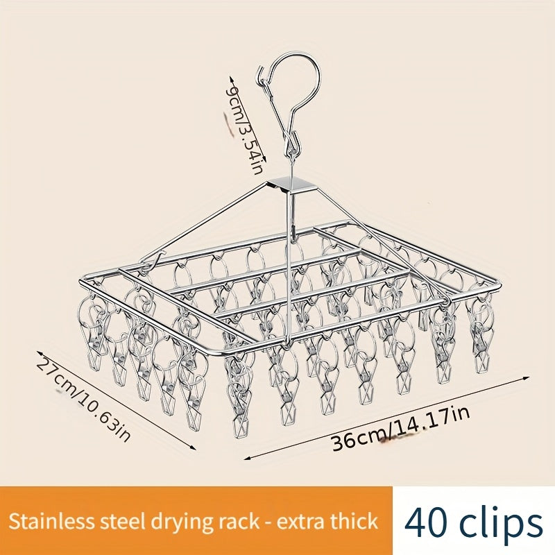 Sock Drying Rack, 1 Set Of 40 Clips, Made Of Stainless Steel Material, Non Rusting, with Windproof Hooks, Balcony Drying Rack, Clothes Rack with Clips, Sock Drying Rack, Multifunctional Drying Rack, Outdoor Drying Rack, Drying Racks