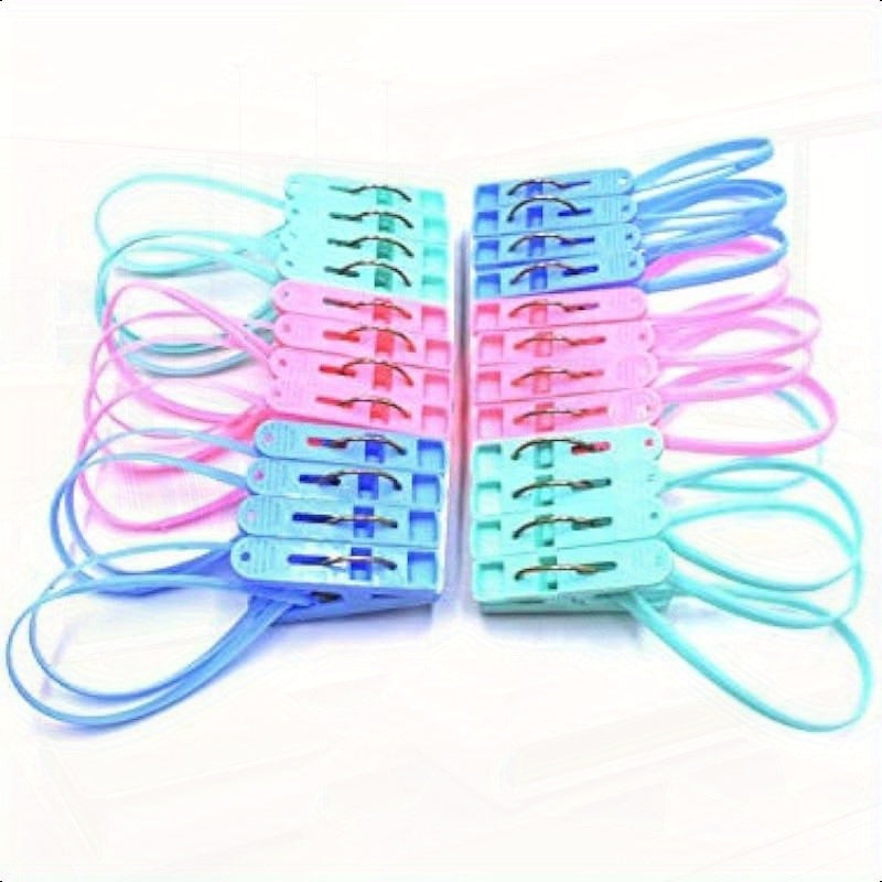 24pcs Windproof Clothespins with Ropes - Heavy-Duty PP Plastic & Metal Clips, 3 Colors (Blue, Pink, Green), 2.1\