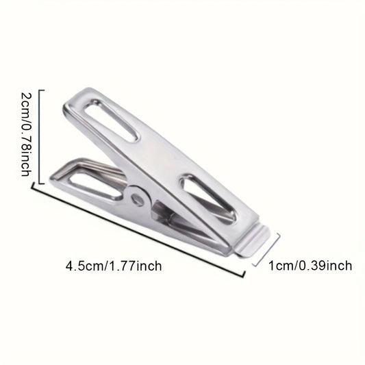 20pcs Stainless Steel Clothes Pegs, Strong Windproof Laundry Clips For Drying Clothes, Household Drying Clips, Multifunctional Metal Clamps
