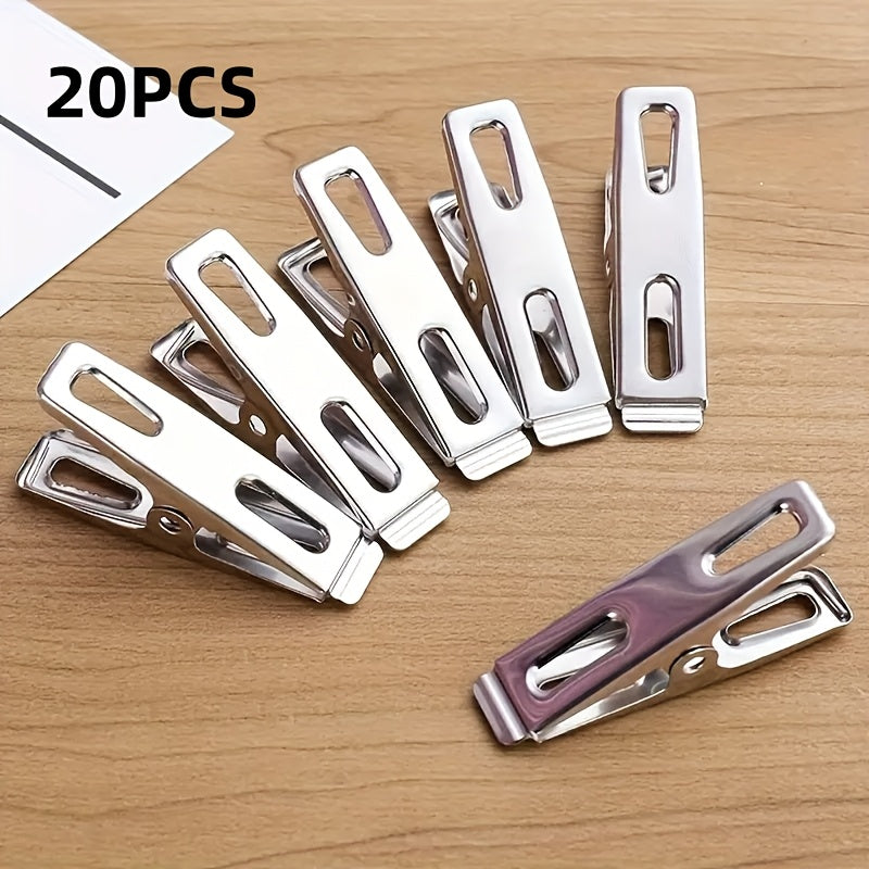 20pcs Stainless Steel Clothes Pegs, Strong Windproof Laundry Clips For Drying Clothes, Household Drying Clips, Multifunctional Metal Clamps